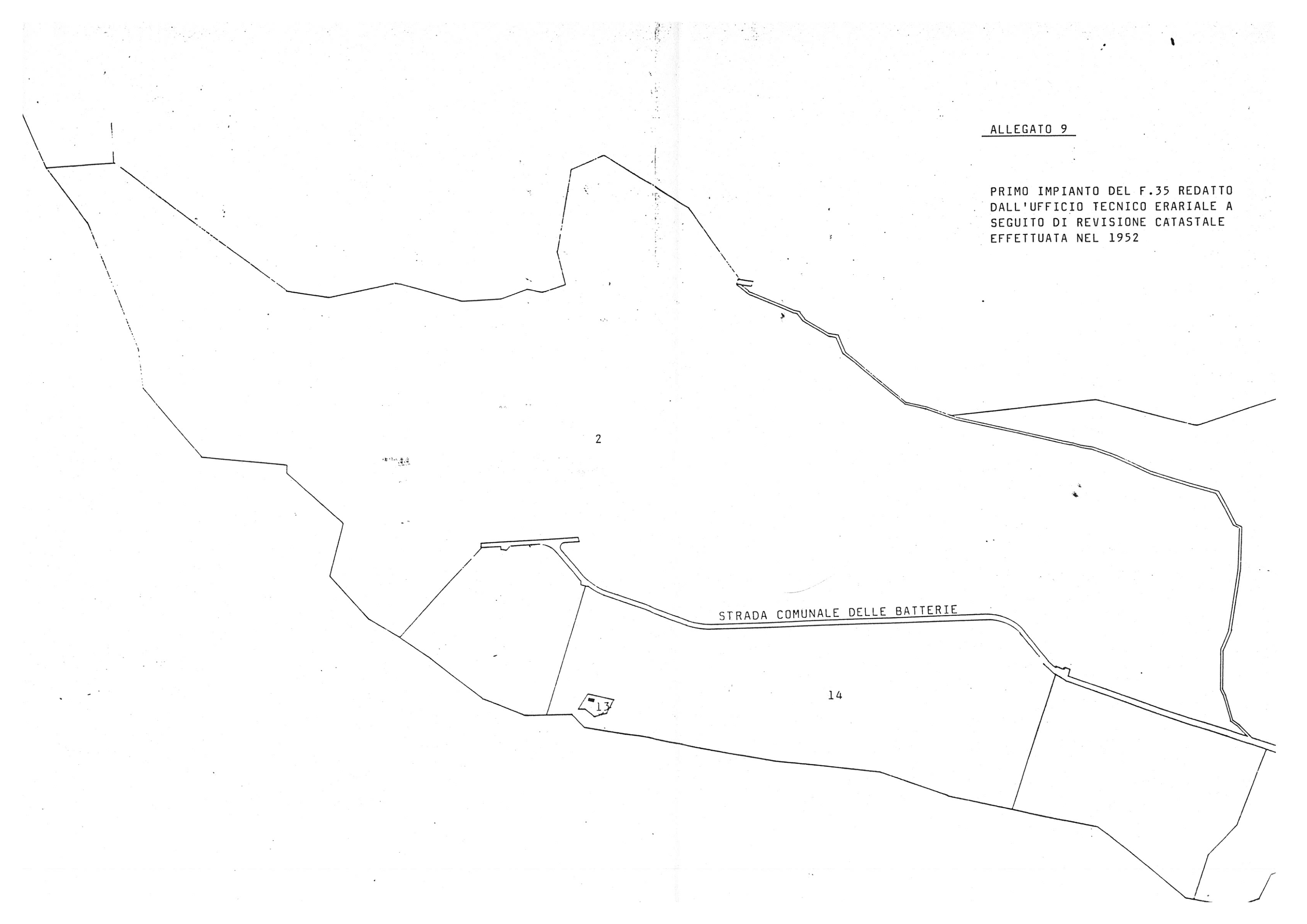Planimetria strada delle batterie primo impianto catasto 1952