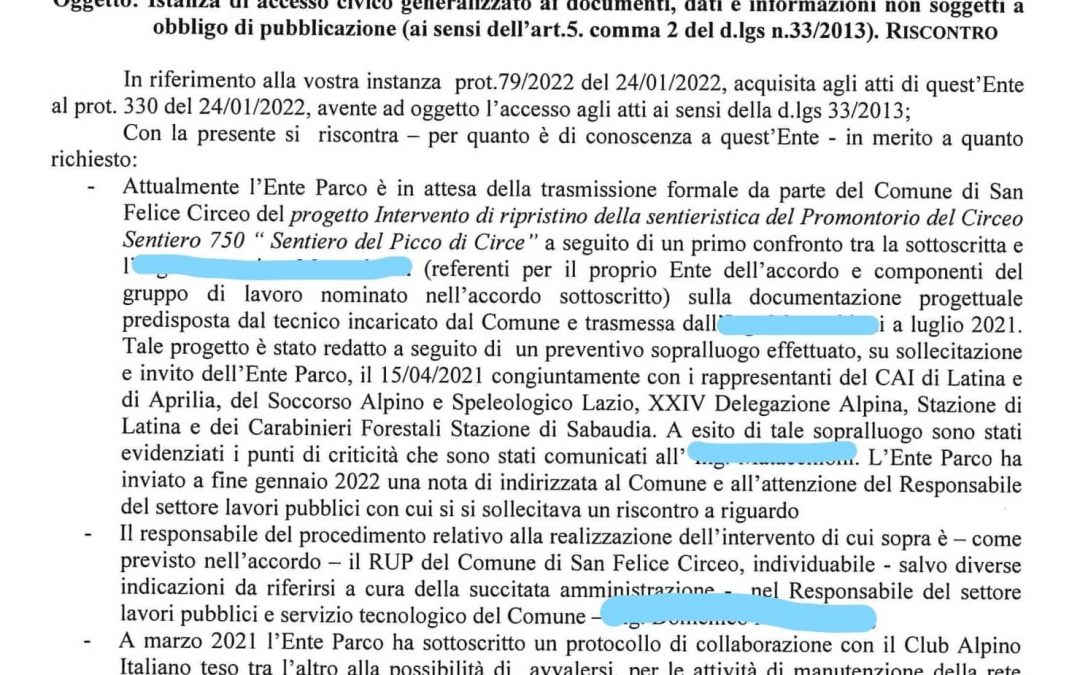 Sentieri del promontorio riscontro del PNC