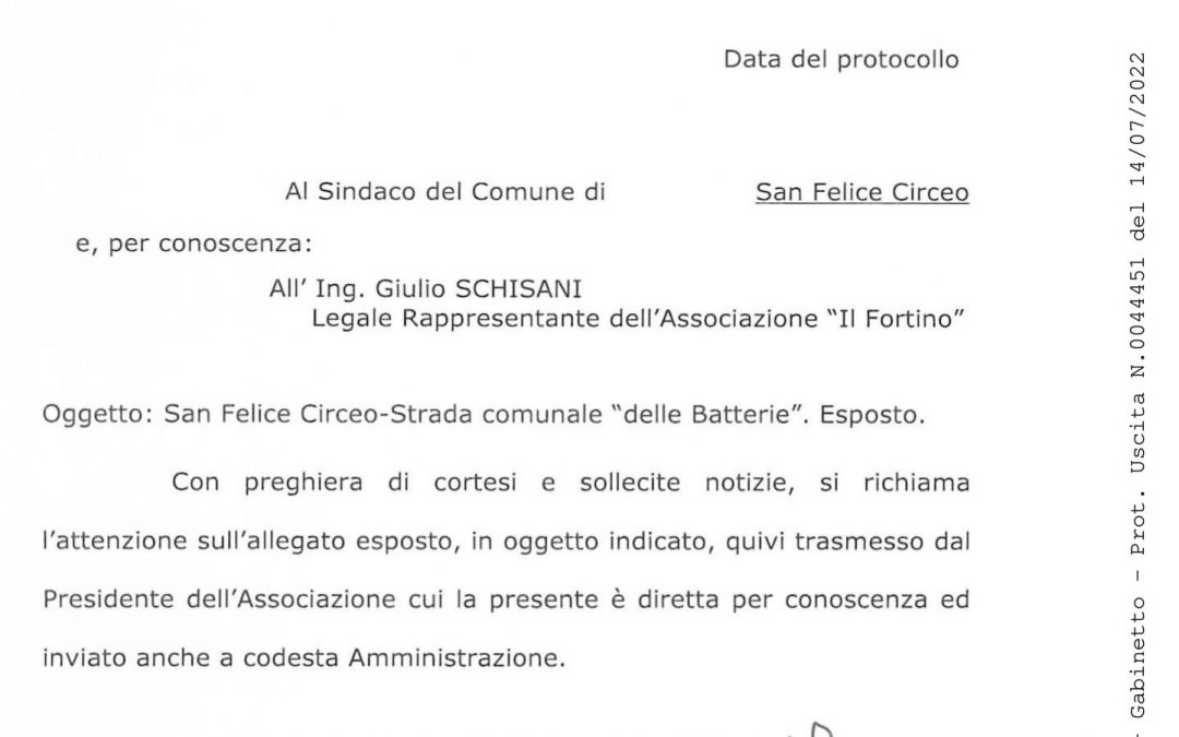 la Prefettura  chiede “cortesi e sollecite notizie”                                al Sindaco sulla strada