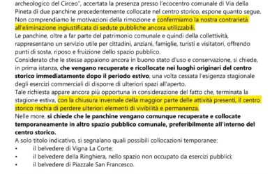Panchine di Piazza Vittorio Veneto : primi riscontri alle nostre istanze